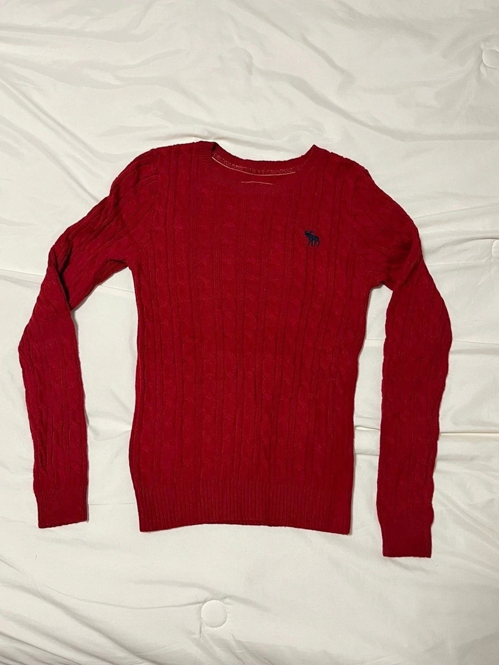 NWT Abercrombie & Fitch Cable Knit Crewneck Sweater Red Large